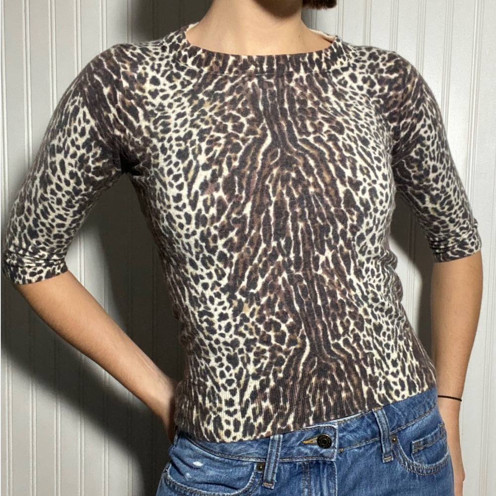 Y2K JCrew Fitted Cheetah Print 100% Merino Wool Leopard Print 2000s Sweater - S